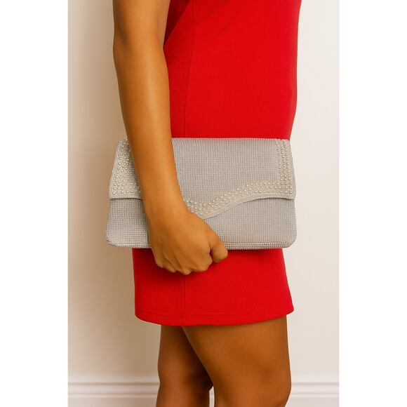 Silver Beaded Clutch or Crossbody Bag – Repaired Lining - Picture 1 of 5